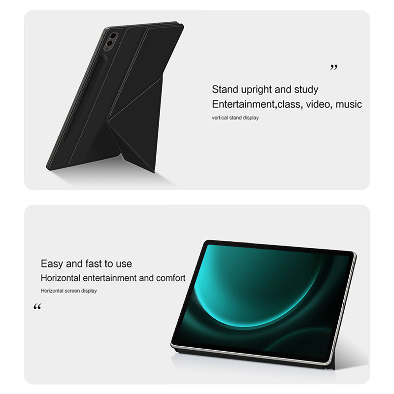For Samsung Galaxy Tab S9 FE+ Case Magnetic PU Leather+PC Anti-scratch V-fold Stand Tablet Cover For Samsung Galaxy Tab S9 FE+ Case Magnetic PU Leather+PC Anti-scratch V-fold Stand Tablet Cover